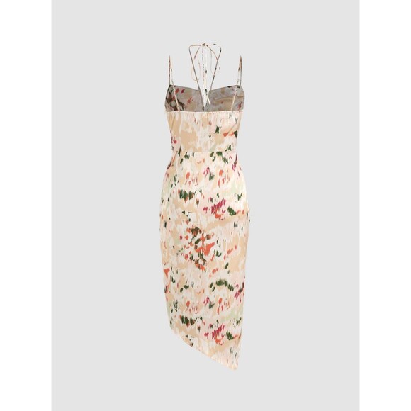 NWT Cider ILLUSION FLORAL RUCHED HALTER MIDI DRESS Size M #315 - Picture 2 of 12